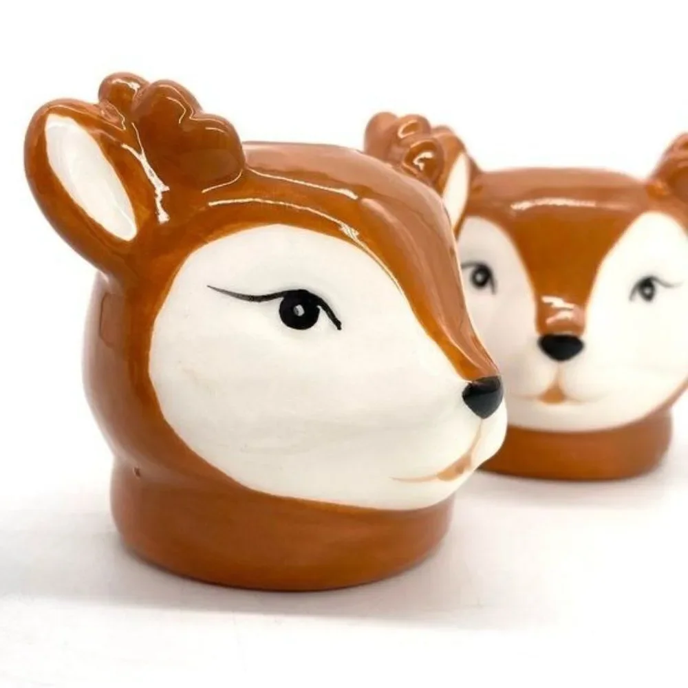 Nostalgic Vintage Inspired Retro Ceramic Reindeer Tiny Taper Candle Holders
